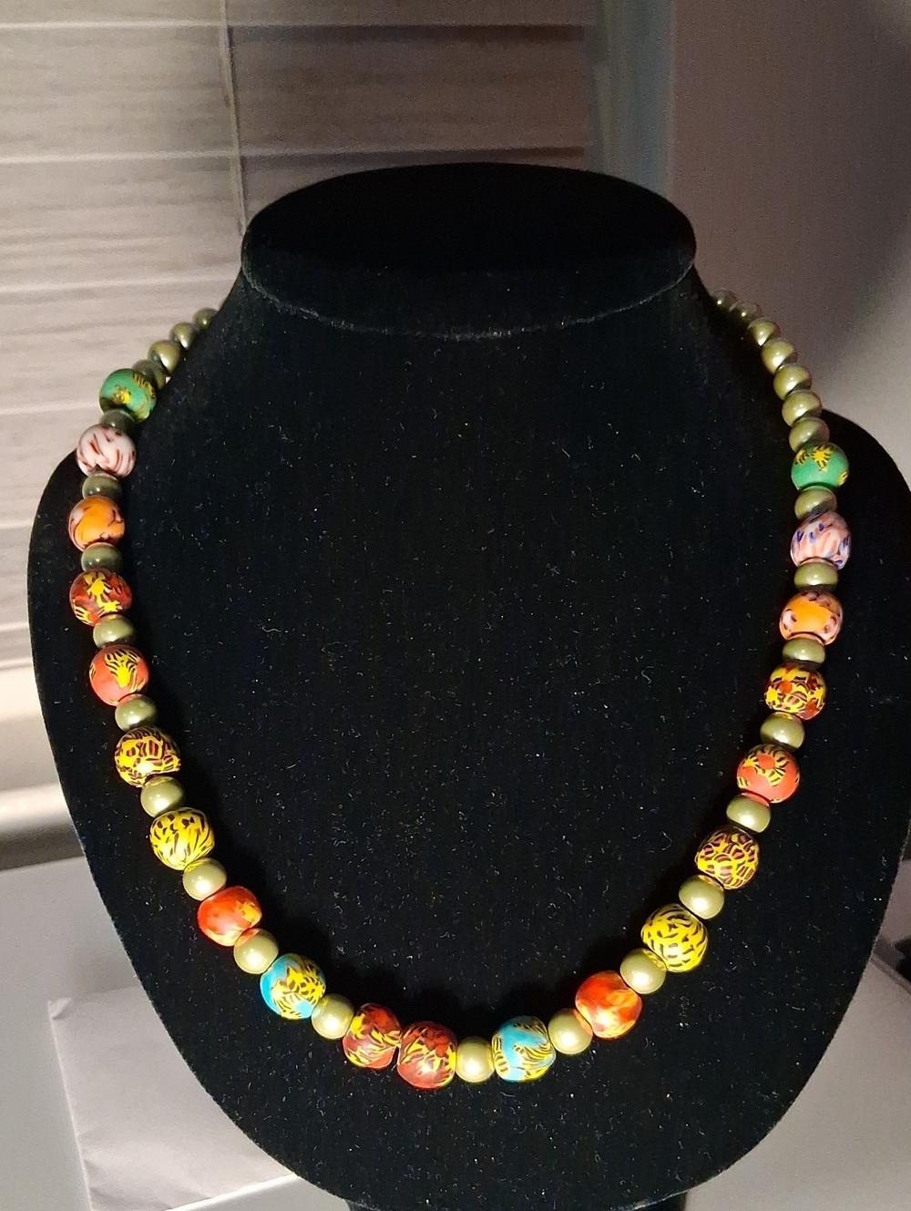 Handcrafted Eye- Catching Multicolor African Bead And Pearl Statement Necklace